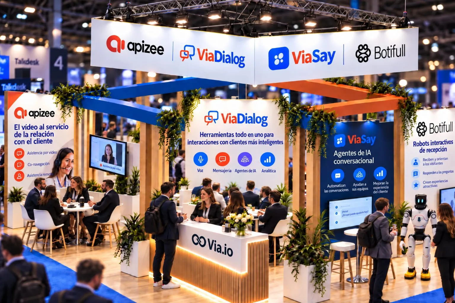 El stand de Apizee, ViaDialog, ViaSay y Botifull en una feria